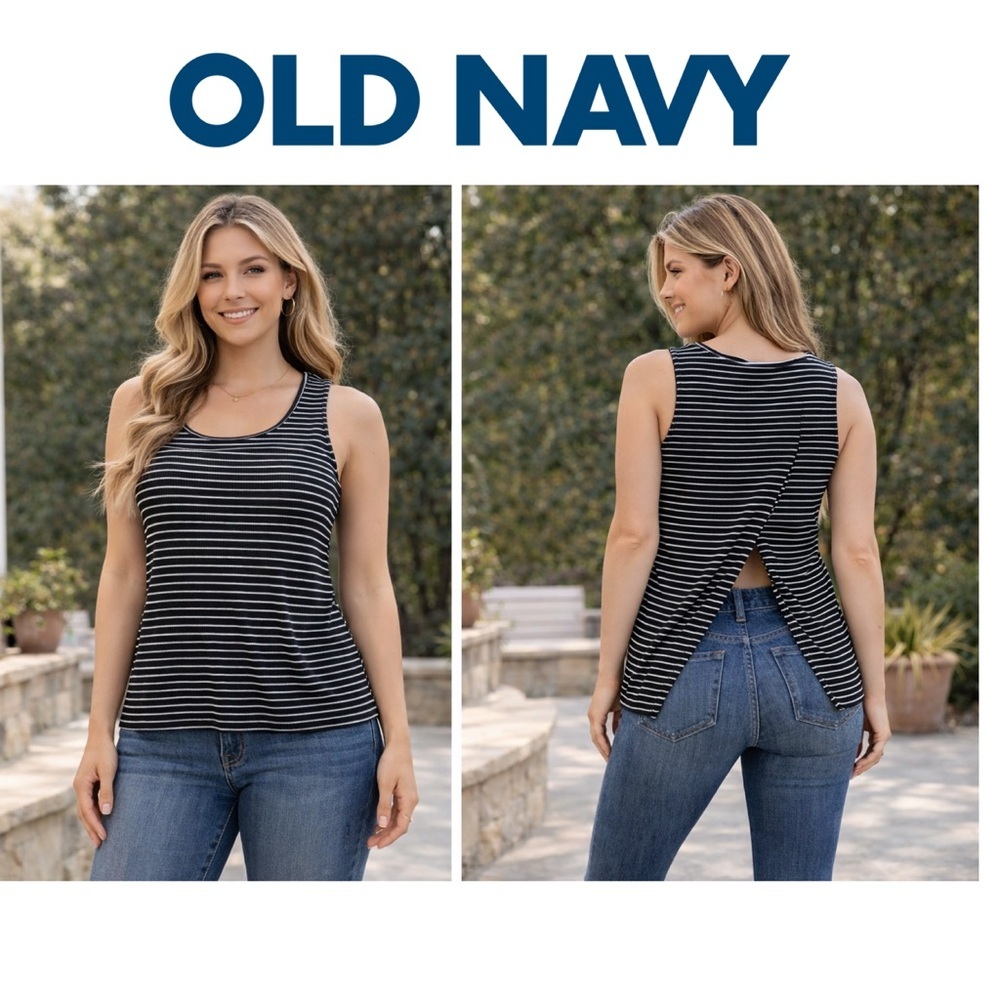 Old Navy sleeveless top black white striped open back